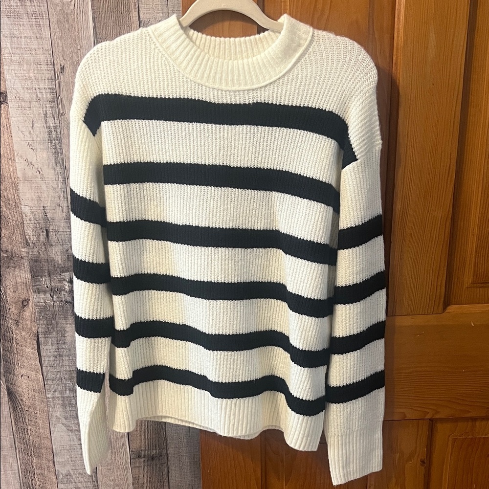 AE So Soft Black and White Striped Sweater
